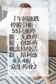 午间涨跌停股分析：55只涨停股，无跌停股，创新药概念持续活跃，昂利康6天4板，众生药业2连板